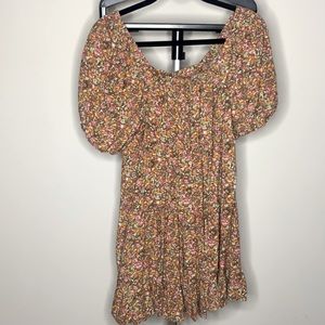 Floral Puff Short Sleeve Sun Dress